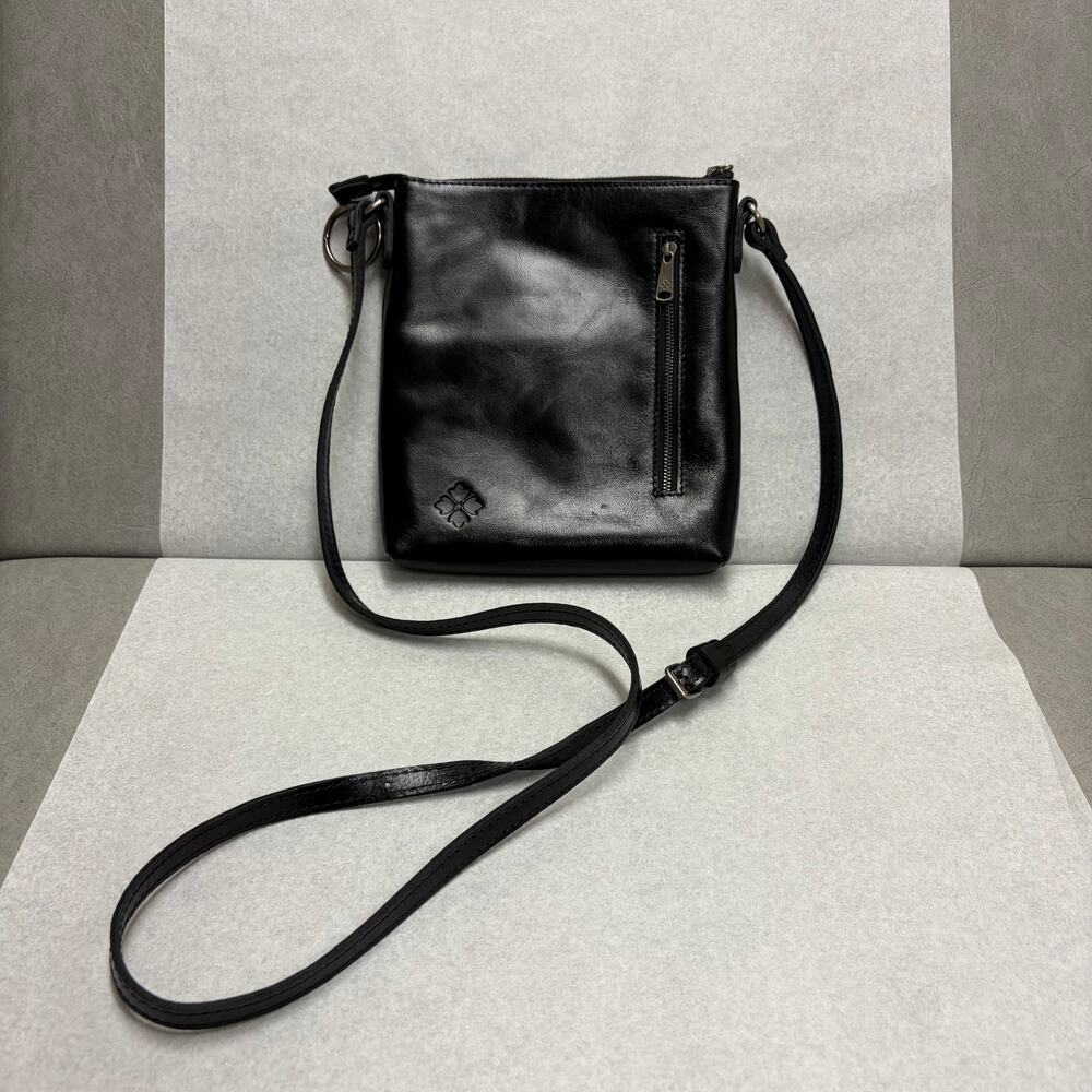Patricia Nash Black Leather Organizer Messenger Crossbody Minimalist Quiet Lux